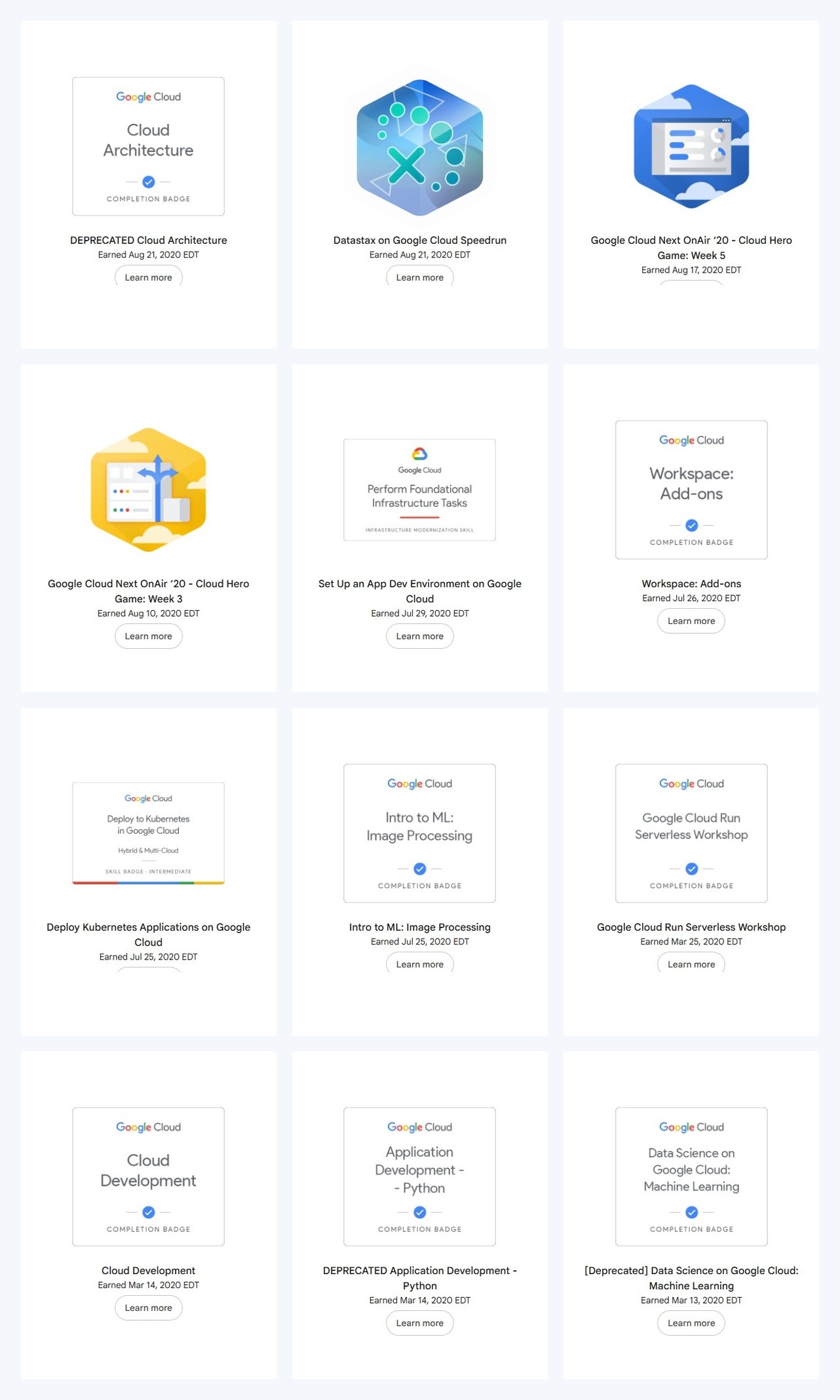 Google Cloud Skills badges 13 through 24