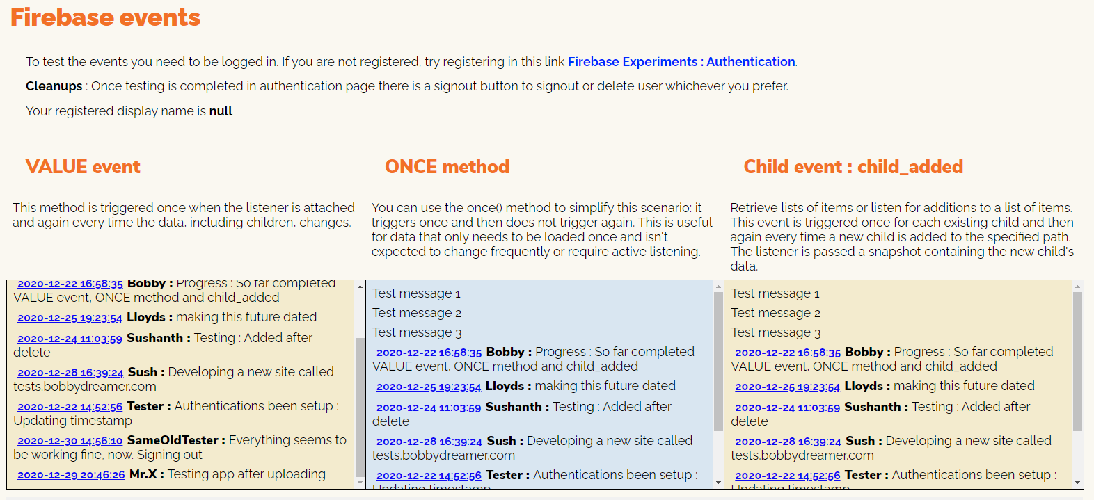 Firebase Events sample application Firebase Events sample application