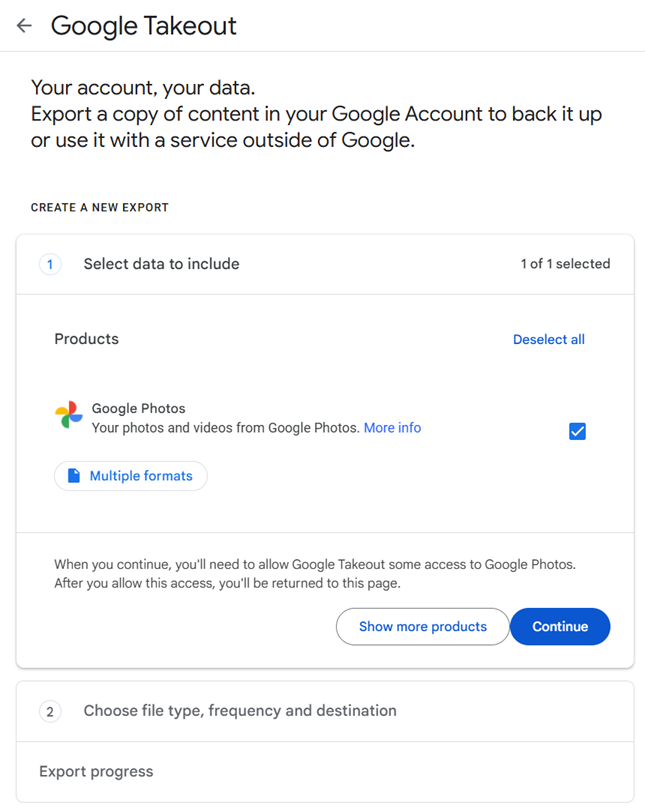 Initiating Google Takeout