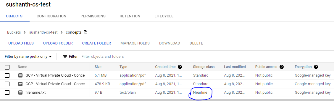 File stored in Nearline storage class