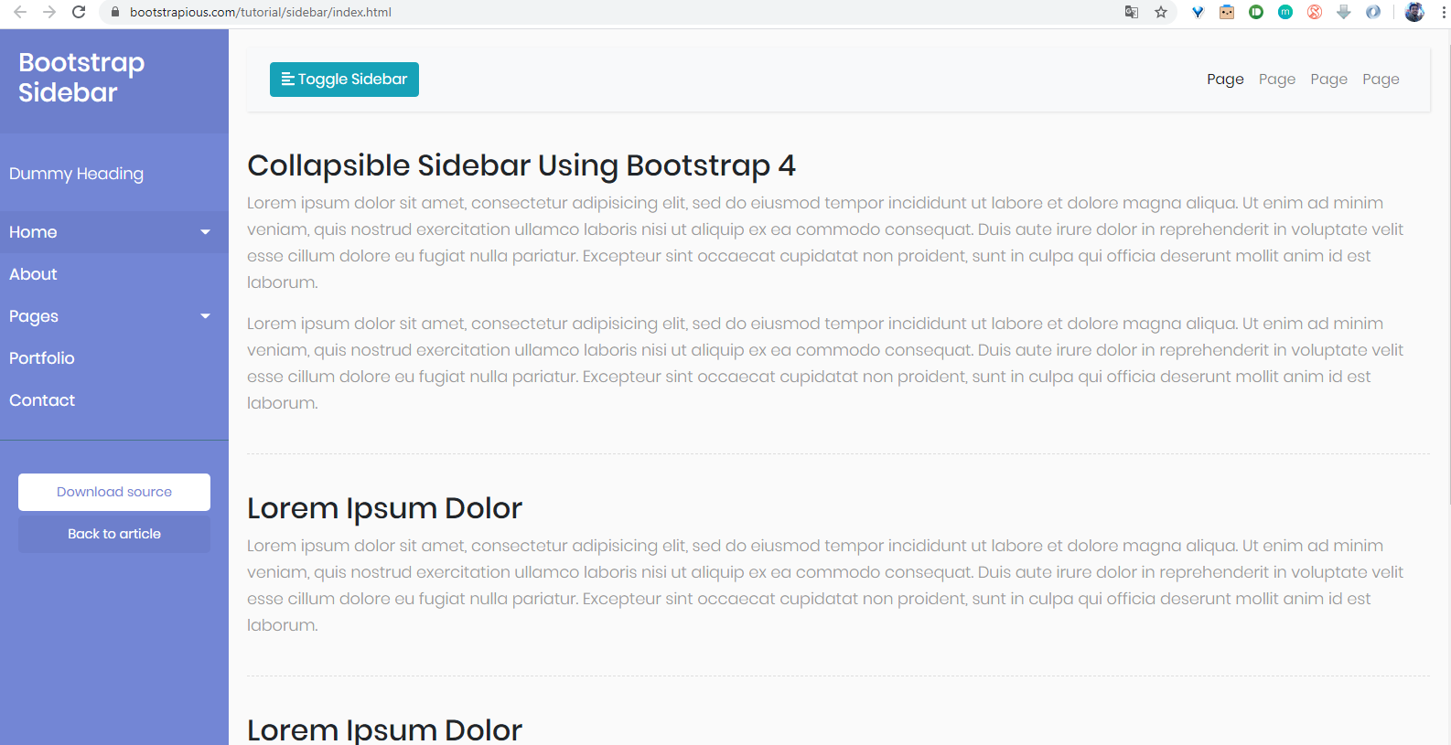 Website template with Sidebar