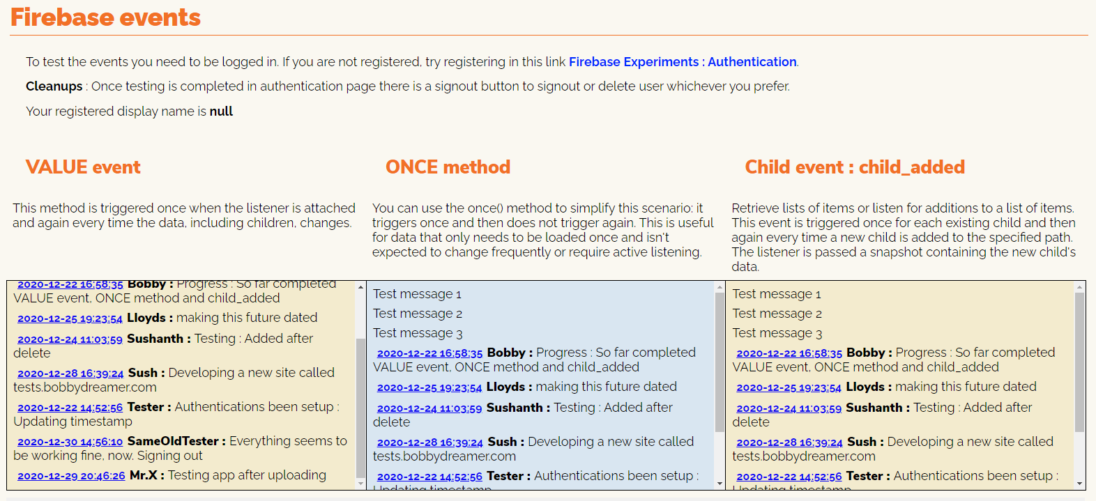 Firebase Events sample application