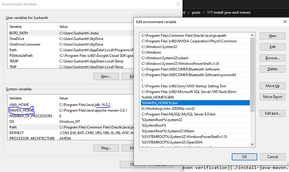 Setting up Java and Maven environment variables