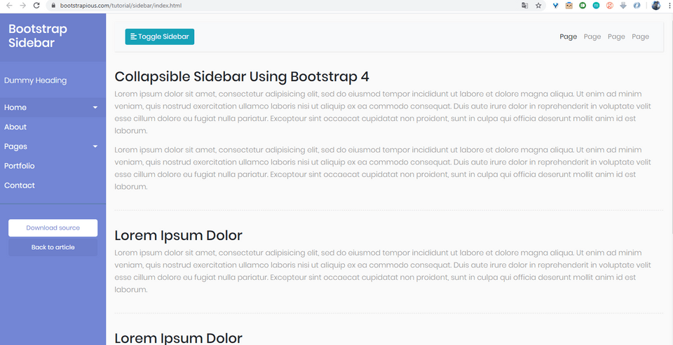 Website template with Sidebar